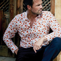 Brook Taverner Classic fit Cotton/Linen Shirt Orange