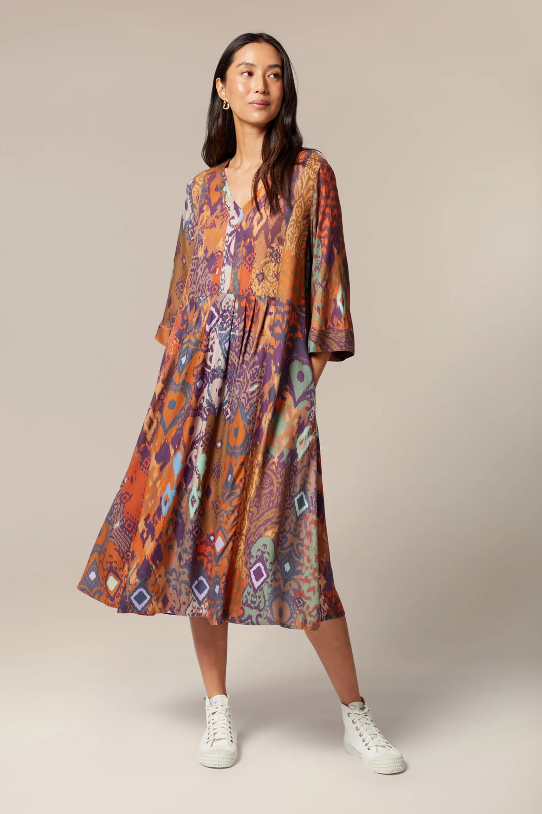 Sahara Ikat Print Twill Dress