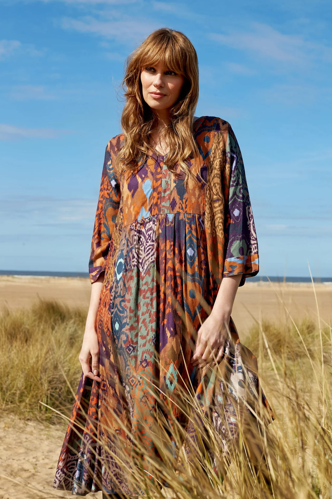 Sahara Ikat Print Twill Dress