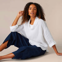 Sahara Waffle Linen Cowl Neck Top