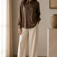 Charlotte Sparre Silk Shirt Me-Solid Brown
