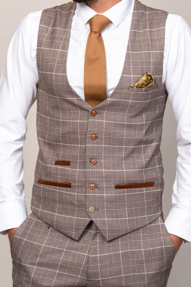 Marc Darcy Slim Fit Ray Tan Waistcoat