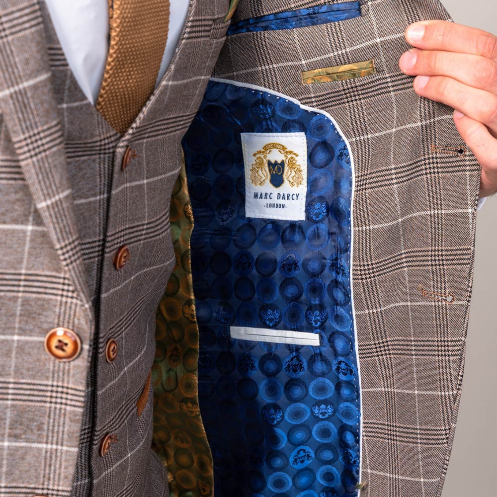 Marc Darcy Slim Fit Ray Tan Check Jacket v3