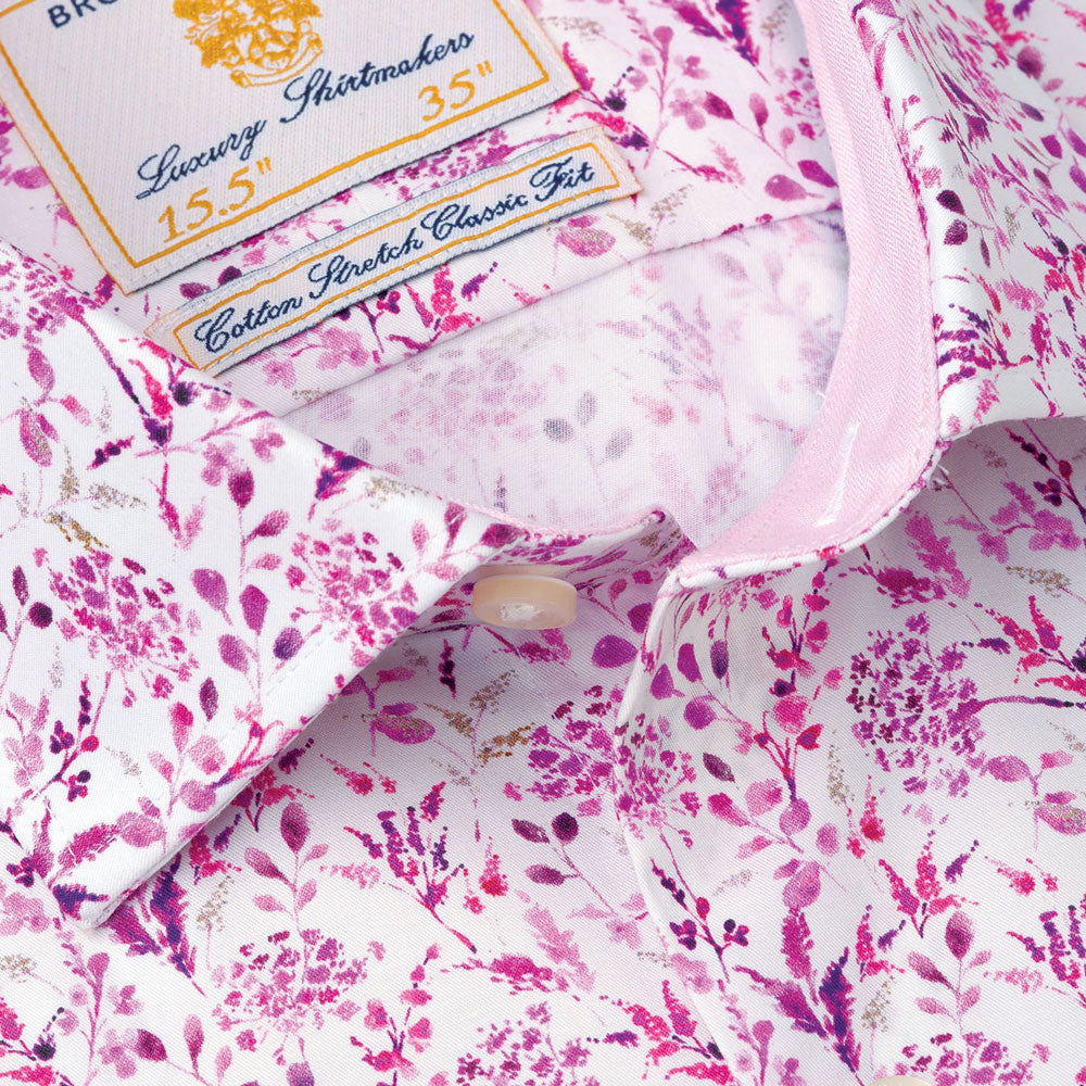 Brook Taverner Stretch Floral Print Shirt Pink
