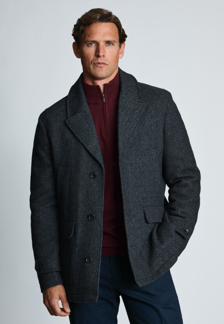 Brook Taverner Charcoal Short Overcoat- Charcoal