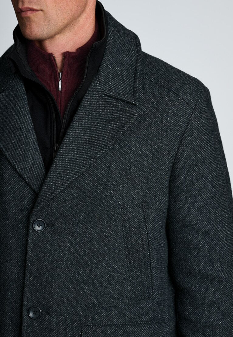 Brook Taverner Charcoal Short Overcoat- Charcoal