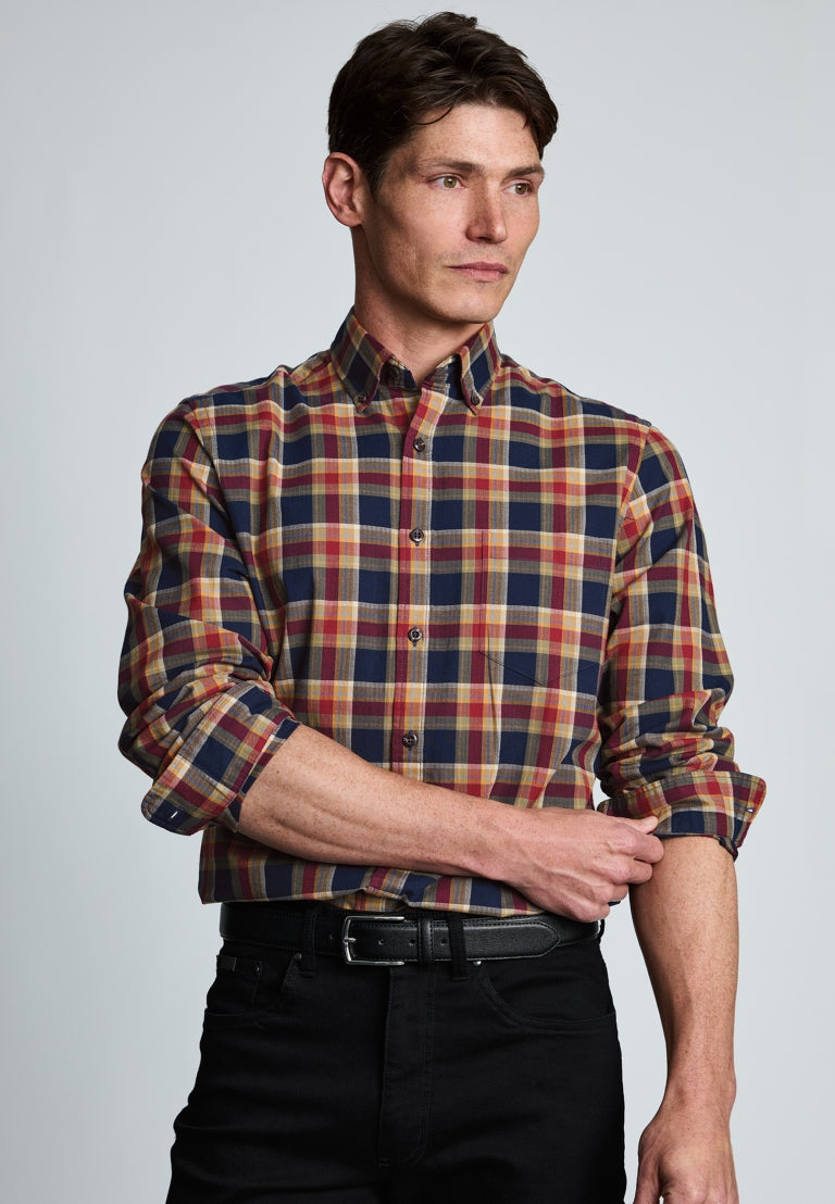 Brook Taverner Small Herringbone Shirt - Navy/Red