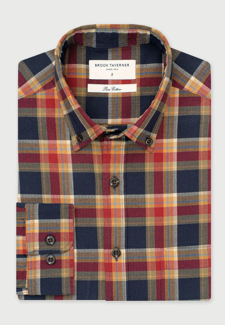 Brook Taverner Small Herringbone Shirt - Navy/Red