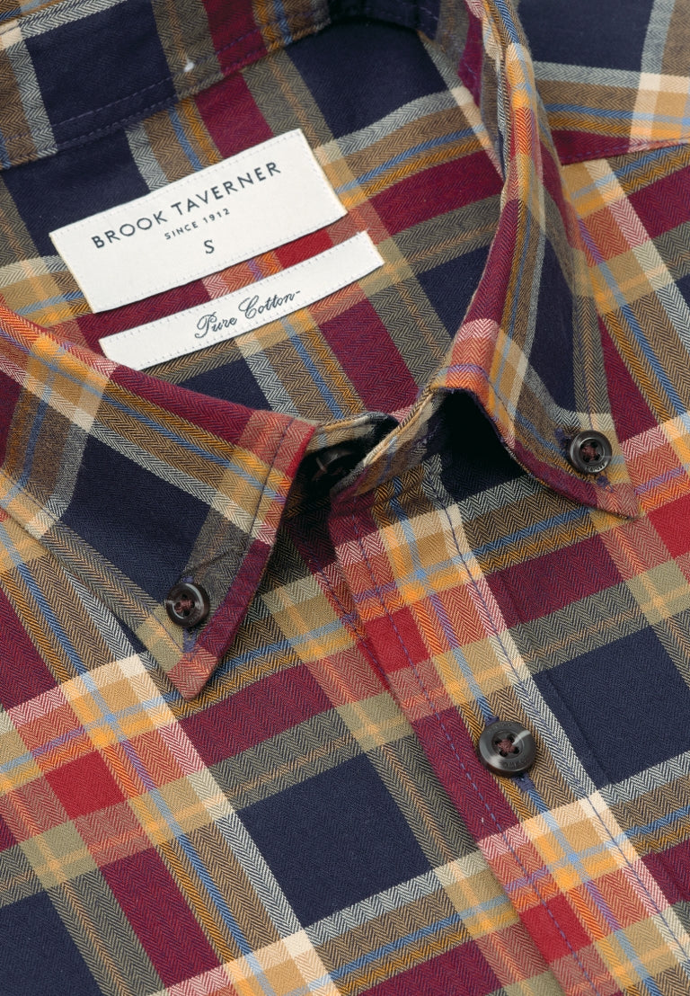 Brook Taverner Small Herringbone Shirt - Navy/Red