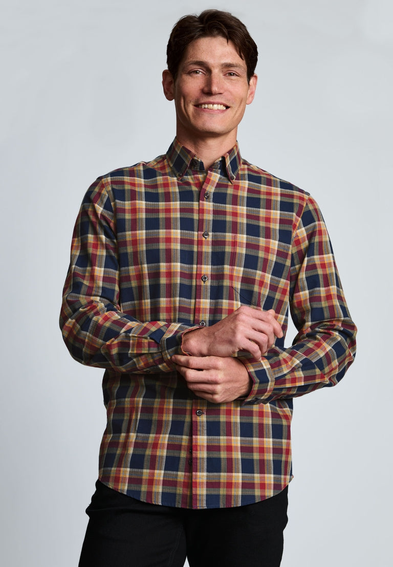 Brook Taverner Small Herringbone Shirt - Navy/Red