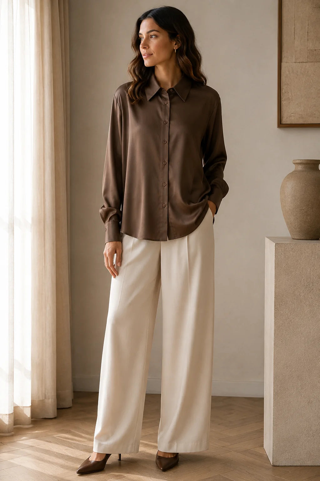 Charlotte Sparre Silk Shirt Me-Solid Brown