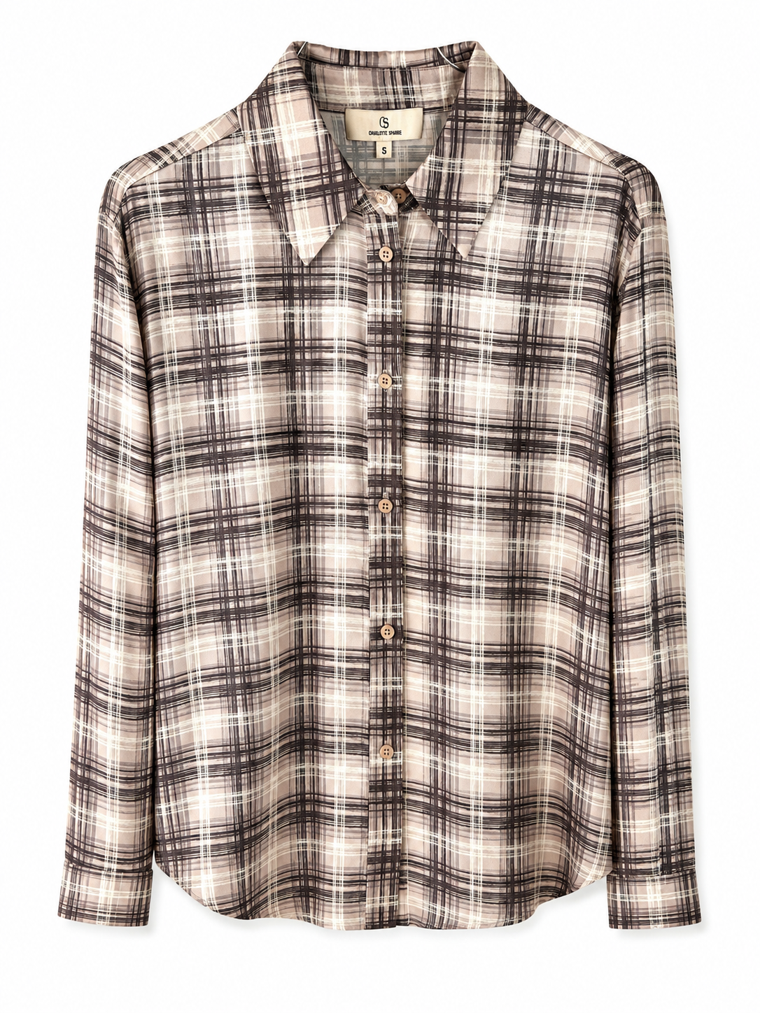 Charlotte Sparre Checky Silk Shirt-Taupe Check