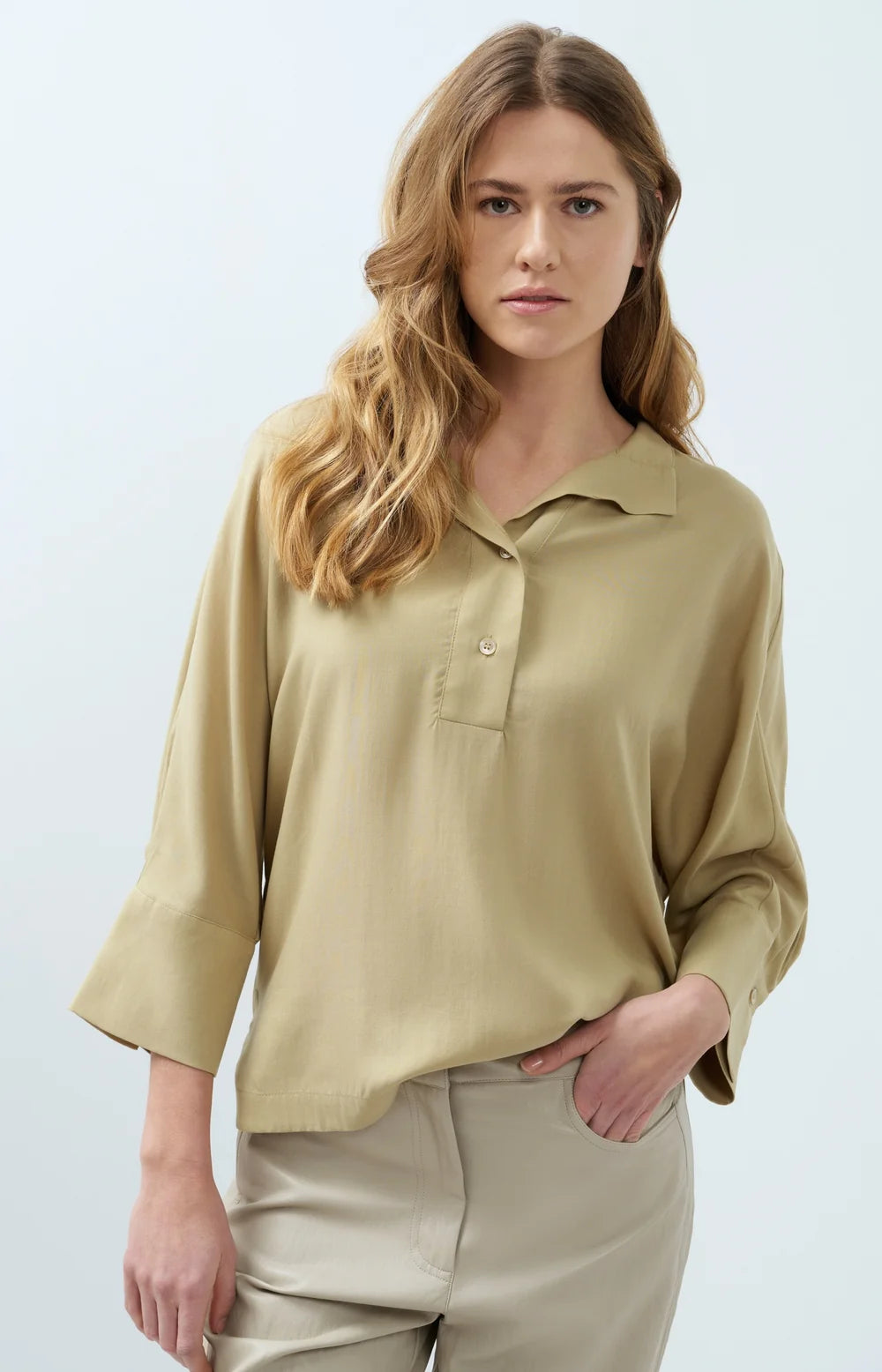 YAYA Soft Blouse with Polo Collar