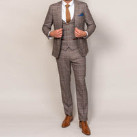 Marc DarcySlim Fit Ray Tan Check Trousers v2